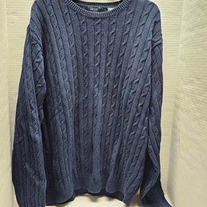 IZOD Navy Blue Cable Knit Sweater Size L 100% Cotton Men's